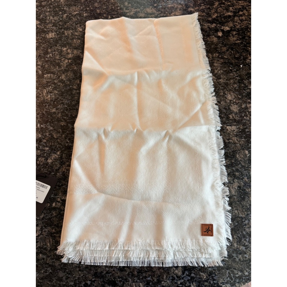 MCM Ivory Jacquard Scarf MEF ESMM10 WI001 Made in Italy Logo Fringe Shawl NEW